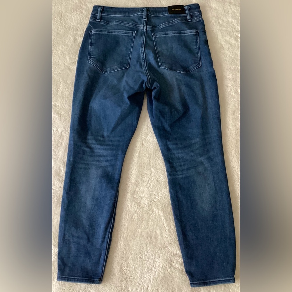 Express Ladies Blue Jean Denim Mid-Rise Curvy Skinny Stretch Button Fly 12R - Picture 8 of 9